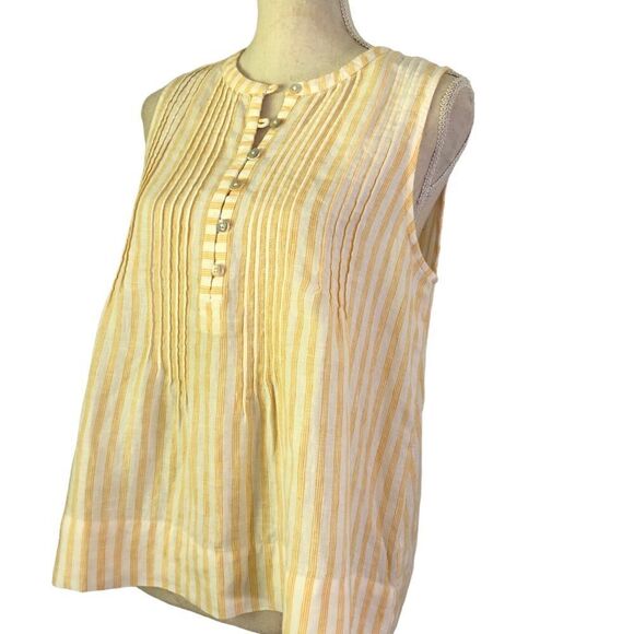 Faherty Isha Top Yellow Stripe Linen Size Medium NWT - Picture 8 of 15